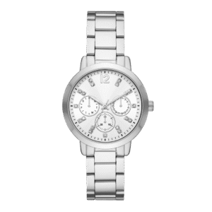 Women's Silver Tone Watch with Sun ray Dial and 3-Link Bracelet